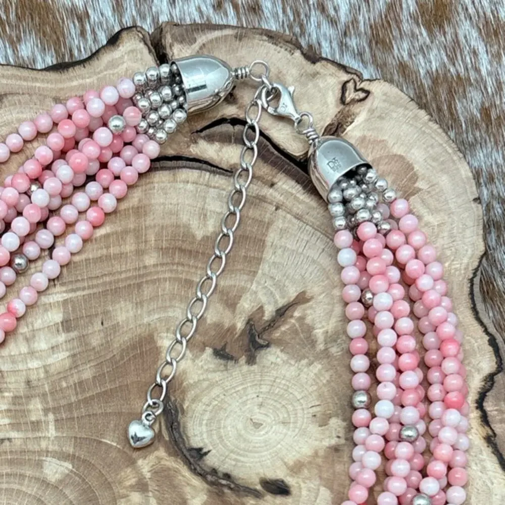 DESERT ROSE TRADING Jay King Angel Skin Coral 8-Strand Necklace Sterling Beads - Picture 3 of 4
